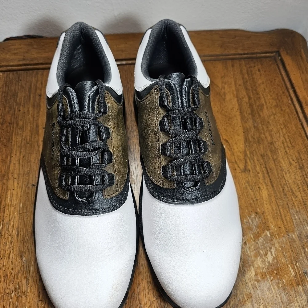 FootJoy Mens 45516 GreenJoys Golf Shoes White Brown Leather Saddle Size   10.5